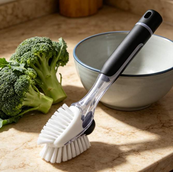 Upgraded Push-Button Soap-Dispensing Dish Brush