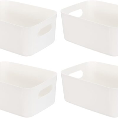 Matte Plastic Open-Top Storage Bin – Desktop Organizer with Cut-Out Handles