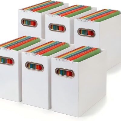 Collapsible File Organizer Box with Handle,12.20x5.11x9.84Inches, Filing Organizer for Home or Office, Small Portable File Box(6 Packs, White)