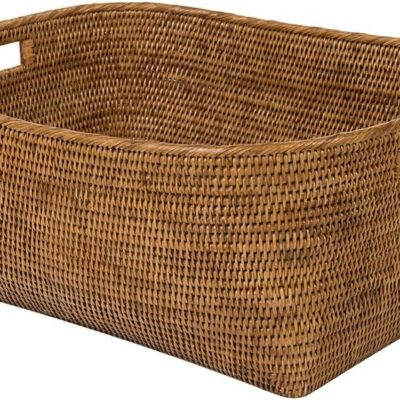 Natural Rattan Open-Top Storage Basket – Rectangular with Cut-Out Handles