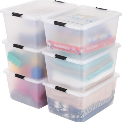 Frosted Semi-Transparent Plastic Storage Bin Set – Black Latching Lid